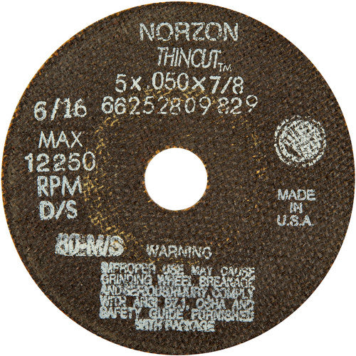 5″ × 1/2″ × 7/8″ NorZon Plus Right Angle Cut-Off Wheel Type 01 Straight 36 Grit - Top Tool & Supply