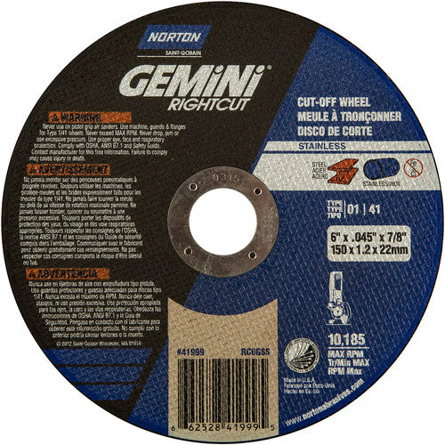 6″ × 0.045″ × 7/8″ Right Angle Cut-Off Wheel Gemini RightCut SS 36 Grit - Top Tool & Supply