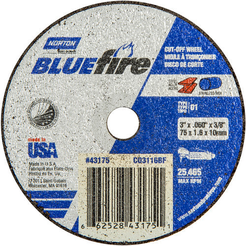 3 x .060 × 3/8″ BlueFire Small Diameter Cut-Off Wheel <=3″ ZA 46 X Type 01/41 - Top Tool & Supply