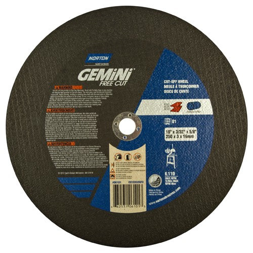 10″ × 0.09375″ × 5/8″ Gemini Stationary Saw Type 01 Straight Cut-Off Wheel Aluminum Oxide - Top Tool & Supply