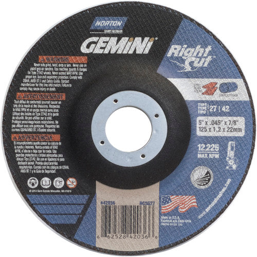 5″ × 0.045″ × 7/8″ Gemini Right Angle Cut-Off Wheel Type 27/42 Aluminum Oxide - Top Tool & Supply