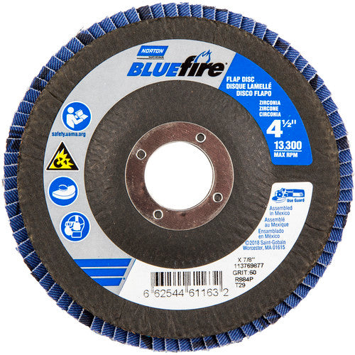 ‎4-1/2 × 7/8″ BlueFire Fiberglass Conical Flap Disc Type 29 P60 Grit R884P Ceramic Alumina - Top Tool & Supply