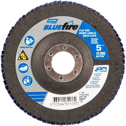 5 × 7/8″ BlueFire Fiberglass Conical Flap Disc Type 29 P40 Grit R884P Zirconia Alumina - Top Tool & Supply