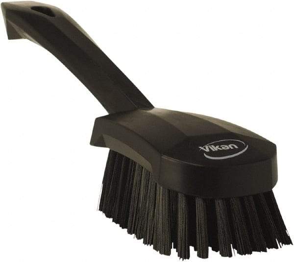 Vikan - 1.3" Bristle Length, Polyester Scrub Brush - 4-1/4" Long x 2-3/4" Wide Head, 10" OAL, Black, Polypropylene Block - Top Tool & Supply