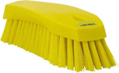 Vikan - 1.3" Bristle Length, Polyester Utility Scrub Brush - 7" Long x 3" Wide Head, 8" OAL, Yellow, Polypropylene Block - Top Tool & Supply