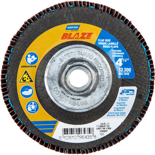 ‎4-1/2 × 5/8 - 11″ Blaze Fiberglass HD Flat Flap Disc Type 27 60 Grit R980P Premium Ceramic Alumina - Top Tool & Supply