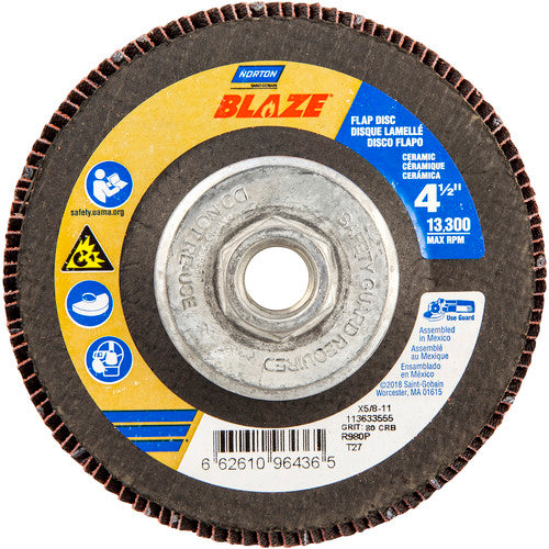 ‎4-1/2″ × 1/4″ × 5/8″-11 SG Blaze R980P Flap Disc Type 27 Flat 80 Grit - Top Tool & Supply