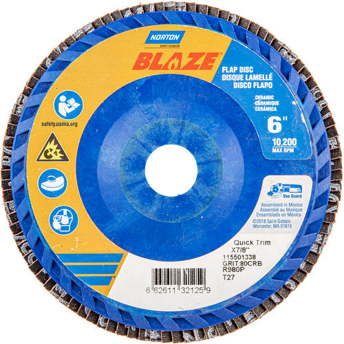 6″ × 7/8″ 40 Grit Type 27 Blaze Flap Disc - Top Tool & Supply