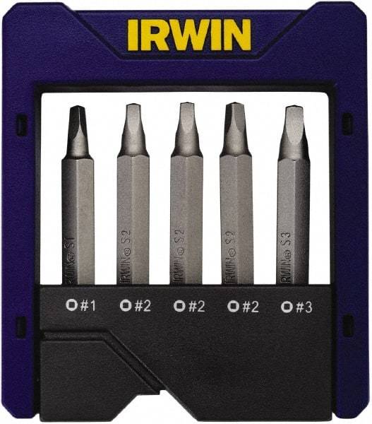 Irwin - 5 Piece, Square Handle, Power Bit Set - 0.05 to 1/4" Hex, #1 to #3, 1/4" Hex Drive - Top Tool & Supply