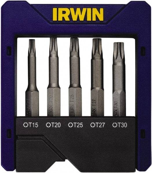 Irwin - 5 Piece, Torx Handle, Power Bit Set - 0.05 to 1/4" Hex, 1/4" Hex Drive - Top Tool & Supply