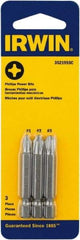 Irwin - 3 Piece, Phillips Handle, Power Bit Set - 0.05 to 1/4" Hex, 1/4" Hex Drive - Top Tool & Supply