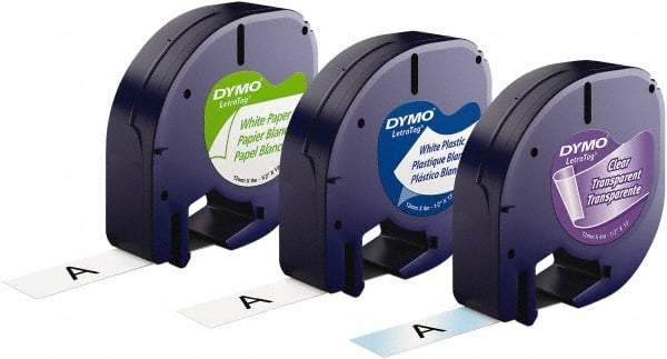 Dymo - 1/2" Wide x 156" Long, Black on White & Black On Clear Plastic/Paper Label Printer Cartridge - For DYMO Letratag Printers - Top Tool & Supply