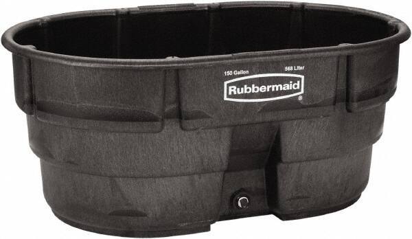 Rubbermaid - 150 Gallon Black Oval Plastic Stock Tank - 25" High x 39" Diam - Top Tool & Supply