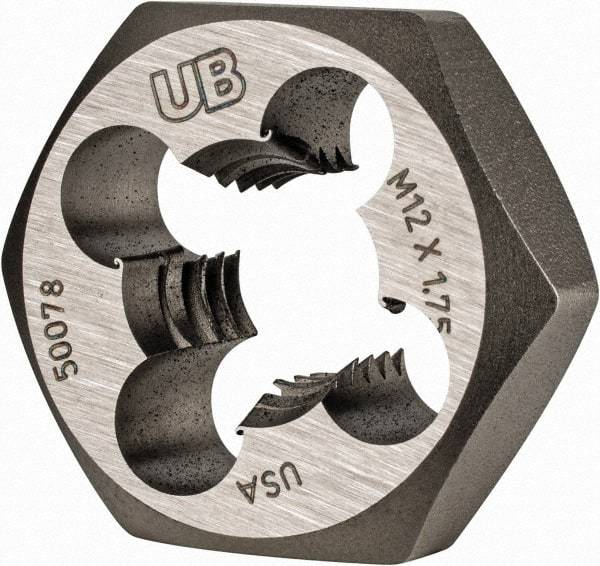 Union Butterfield - M12x1.75 Metric Coarse Thread, 1-1/16" Hex, Right Hand Thread, Hex Rethreading Die - Chromium Steel, 1/2" Thick, Series 2325M - Exact Industrial Supply