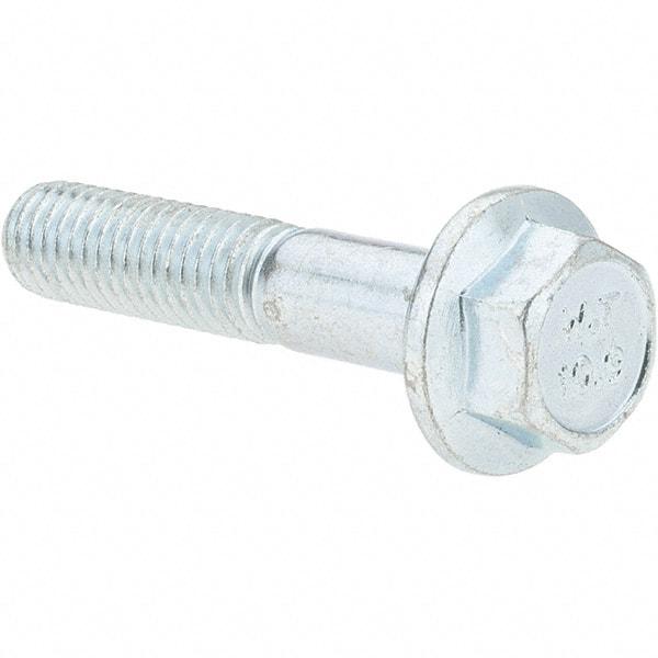 Made in USA - M8x1.25 Metric Coarse, 40mm Length Under Head, Hex Drive Flange Bolt - 30mm Thread Length, Grade 10.9 Alloy Steel, Smooth Flange, Zinc-Plated Finish - Top Tool & Supply