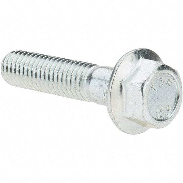 Made in USA - M8x1.25 Metric Coarse, 35mm Length Under Head, Hex Drive Flange Bolt - 30mm Thread Length, Grade 10.9 Alloy Steel, Smooth Flange, Zinc-Plated Finish - Top Tool & Supply