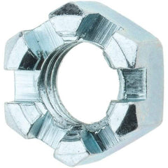 Value Collection - 1/2-13 UNC Grade 2 Steel Slotted Locknut - 3/4" Width Across Flats, 7/16" High, Zinc-Plated Finish - Top Tool & Supply