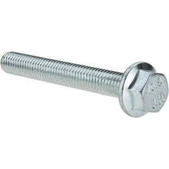 Made in USA - M8x1.25 Metric Coarse, 60mm Length Under Head, Hex Drive Flange Bolt - 30mm Thread Length, Grade 10.9 Alloy Steel, Smooth Flange, Zinc-Plated Finish - Top Tool & Supply