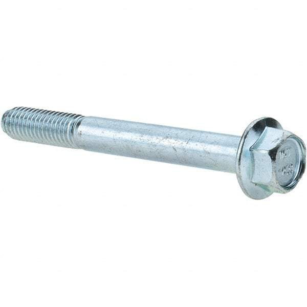 Made in USA - M8x1.25 Metric Coarse, 70mm Length Under Head, Hex Drive Flange Bolt - 30mm Thread Length, Grade 10.9 Alloy Steel, Smooth Flange, Zinc-Plated Finish - Top Tool & Supply