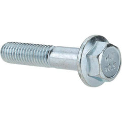 Made in USA - M8x1.25 Metric Coarse, 40mm Length Under Head, Hex Drive Flange Bolt - 30mm Thread Length, Grade 10.9 Alloy Steel, Smooth Flange, Zinc-Plated Finish - Top Tool & Supply