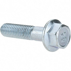 Made in USA - M8x1.25 Metric Coarse, 35mm Length Under Head, Hex Drive Flange Bolt - 30mm Thread Length, Grade 10.9 Alloy Steel, Smooth Flange, Zinc-Plated Finish - Top Tool & Supply