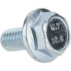 Value Collection - M6x1.00 Metric Coarse, 12mm Length Under Head, Hex Drive Flange Bolt - 12mm Thread Length, Grade 10.9 Alloy Steel, Smooth Flange, Zinc-Plated Finish - Top Tool & Supply