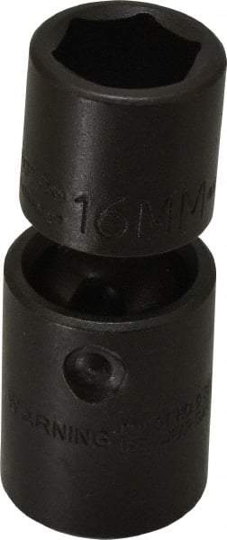 Proto - 1/2" Drive 16mm Standard Universal Impact Socket - 6 Points, 2-11/16" OAL - Top Tool & Supply