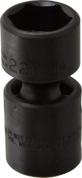 Proto - 1/2" Drive 22mm Standard Universal Impact Socket - 6 Points, 2-19/32" OAL - Top Tool & Supply