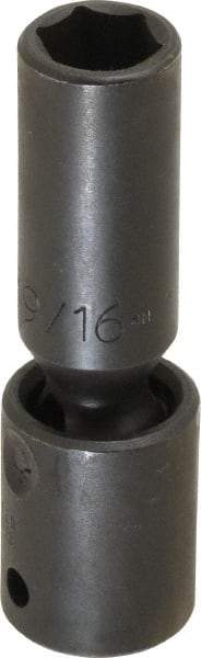 Proto - 1/2" Drive 9/16" Deep Universal Impact Socket - 6 Points, 3-19/32" OAL - Top Tool & Supply