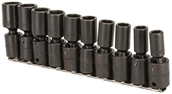 Proto - 10 Piece 3/8" Drive Deep Impact Socket Set - 6 Points, 10 to 19mm, Metric Measurement Standard - Top Tool & Supply