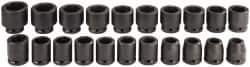 Proto - 21 Piece 3/4" Drive Black Finish Impact Socket Set - 6 Points, 19mm to 41mm Range, Metric Measurement Standard - Top Tool & Supply