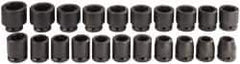 Proto - 21 Piece 3/4" Drive Black Finish Impact Socket Set - 6 Points, 19mm to 41mm Range, Metric Measurement Standard - Top Tool & Supply