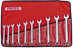 Proto - 10 Piece, 11mm to 19mm, 6 Point Combination Wrench Set - Metric Measurement Standard, Satin Chrome Finish, Comes in Nylon Roll - Top Tool & Supply