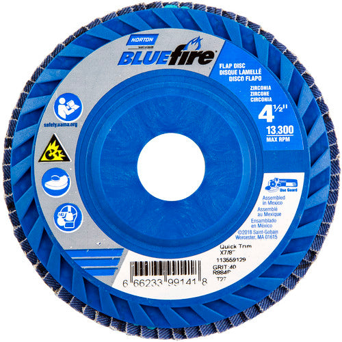 ‎4-1/2 × 7/8″ BlueFire Plastic Flat Flap Disc Type 27 P40 Grit R884P Zirconia Alumina - Top Tool & Supply