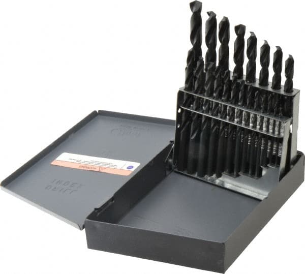 Drill Bit Set: Jobber Length Drill Bits, 21 Pc, 135 °, High Speed Steel Oxide, Standard, Straight Shank