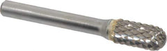 SGS Pro - 3/8" Cut Diam, 1/4" Shank Diam, Cylinder with Radius Head Double Cut Burr - Carbide, Radius End, 3/4" LOC, 2-1/2" OAL - Top Tool & Supply