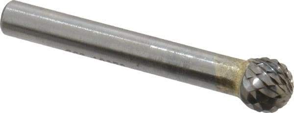 SGS Pro - 3/8" Cut Diam, 1/4" Shank Diam, Ball Head Double Cut Burr - Carbide, Radius End, 5/16" LOC, 2-1/16" OAL - Top Tool & Supply