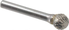 SGS Pro - 1/2" Cut Diam, 1/4" Shank Diam, Ball Head Double Cut Burr - Carbide, Radius End, 7/16" LOC, 2-3/16" OAL - Top Tool & Supply