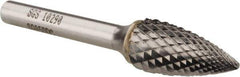 SGS Pro - 1/2" Cut Diam, 1/4" Shank Diam, Tree Head Double Cut Burr - Carbide, Point End, 1" LOC, 2-3/4" OAL - Top Tool & Supply