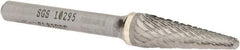 SGS Pro - 3/8" Cut Diam, 1/4" Shank Diam, Taper Head Double Cut Burr - Carbide, Radius End, 1-1/16" LOC, 2-15/16" OAL - Top Tool & Supply