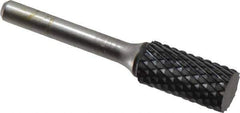 SGS Pro - 1/2" Cut Diam, 1/4" Shank Diam, Cylinder Head Double Cut Burr - Carbide, Flat End, 1" LOC, 2-3/4" OAL - Top Tool & Supply