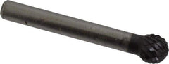 SGS Pro - 3/8" Cut Diam, 1/4" Shank Diam, Ball Head Double Cut Burr - Carbide, Radius End, 5/16" LOC, 2-1/16" OAL - Top Tool & Supply