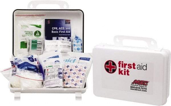 Medique - 100 Piece, 10 Person, Industrial First Aid Kit - 9-1/4" Wide x 6-3/4" Deep x 3" High, Plastic Case - Top Tool & Supply