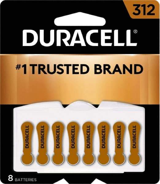 Duracell - Size 312, Zinc Air, 8 Pack, Hearing Aid Battery - 1.4 Volts, Flat Terminal, PR41, ANSI 7002ZD Regulated - Top Tool & Supply