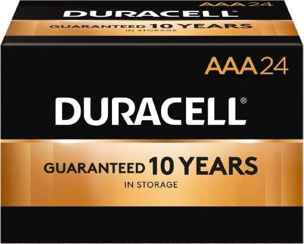 Duracell - Size AAA, Alkaline, 24 Pack, Standard Battery - 1.5 Volts, Button Tab Terminal, LR03, ANSI 24A Regulated - Top Tool & Supply