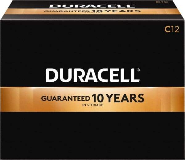 Duracell - Size C, Alkaline, 12 Pack, Standard Battery - 1.5 Volts, Button Tab Terminal, LR14, ANSI 14A Regulated - Top Tool & Supply