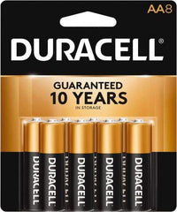 Duracell - Size AA, Alkaline, 8 Pack, Standard Battery - 1.5 Volts, Button Tab Terminal, LR6, ANSI 15A Regulated - Top Tool & Supply