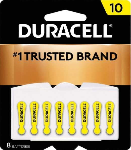 Duracell - Size 10, Zinc Air, 8 Pack, Hearing Aid Battery - 1.4 Volts, Flat Terminal, PR70, ANSI 7005ZD Regulated - Top Tool & Supply