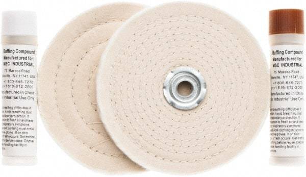 Value Collection - 6" Diam Cushion Sewn, Spiral Sewn Buffing Wheel Set - 1/2 & 7/8" Arbor Hole - Top Tool & Supply