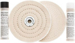 Value Collection - 6" Diam Cushion Sewn, Spiral Sewn Buffing Wheel Set - 1/2 & 7/8" Arbor Hole - Top Tool & Supply